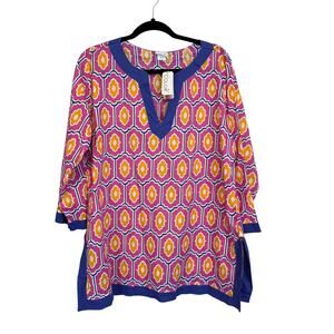 All For Color Swim Cover Up Womens Large Pink Ikat Print Tunic Summer Beach NWT